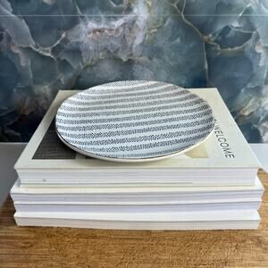 Indigo Daze Blue Dotted Striped Plate Glossy Finish 7.75" Modern